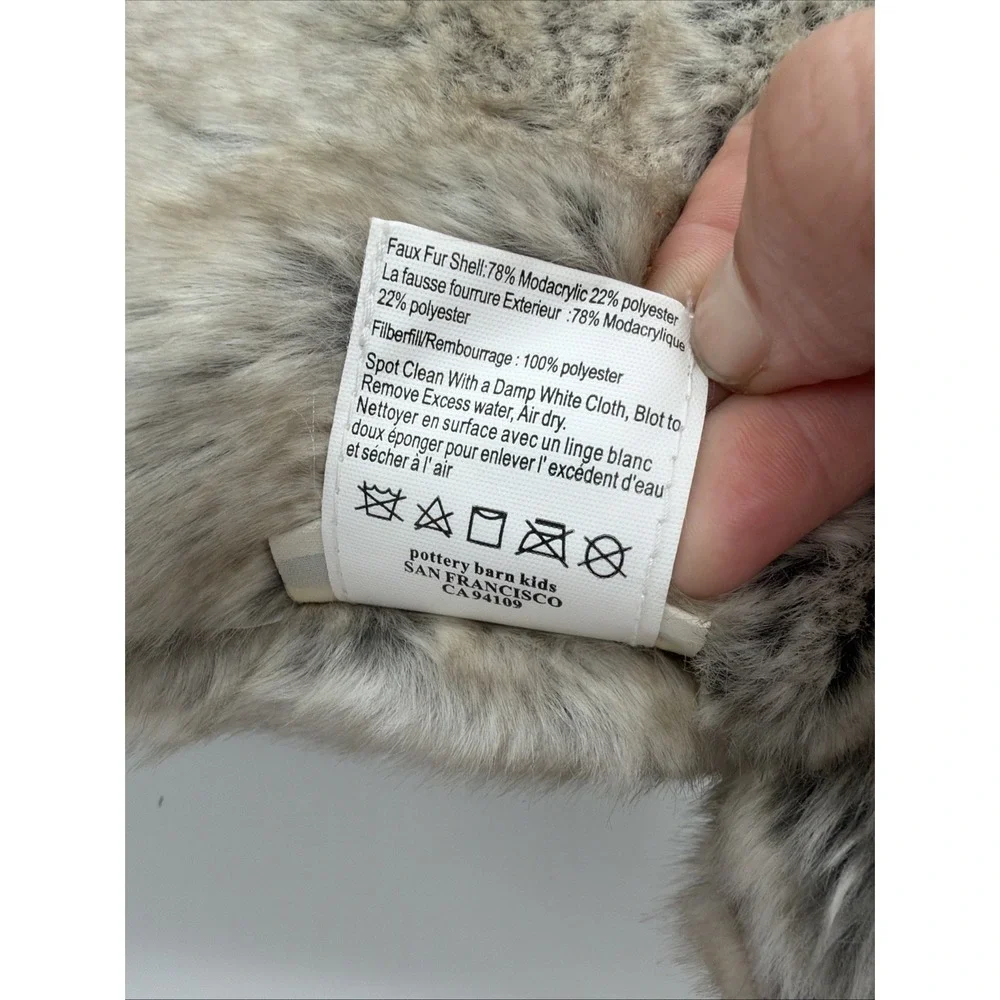 Pottery Barn Faux Fur Pillow‎ Brown Gray Plush Animal Kids Adult Cuddly Bear/Cat